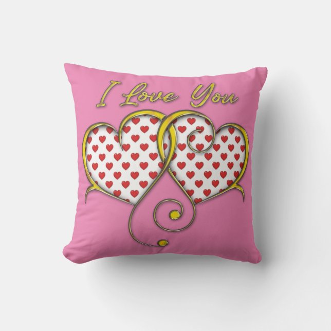 I Love You Design Gold Hearts Cushion (Front)