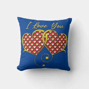 I Love You Design Gold Hearts Cushion