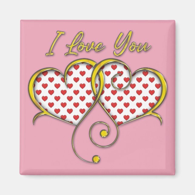 I Love You Design Gold Hearts Magnet (Front)