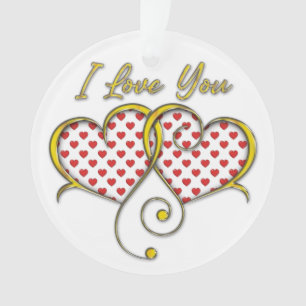 I Love You Design Gold Hearts Ornament