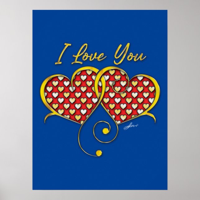 I Love You Design Gold Hearts Poster (Front)