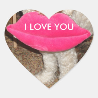 I love you dog with lips heart sticker