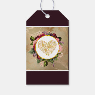 I Love You Fancy Golden Heart with Floral Frame Gift Tags