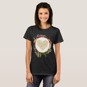 I Love You Fancy Golden Heart with Floral Frame T-Shirt