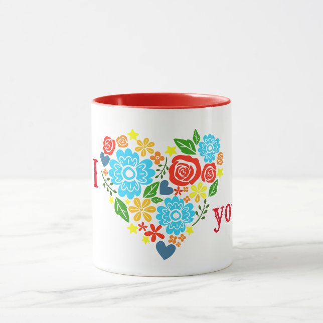 I LOVE YOU FLORAL HEART DESIGN VALENTINE'S MUG (Center)