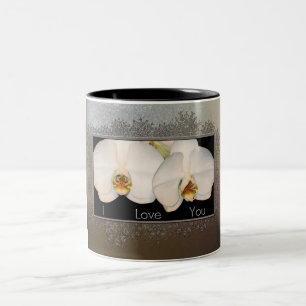 I Love You Floral Orchid Two-Tone Coffee Mug