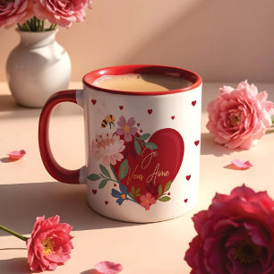 I Love You Floral Valentines Red Heart Monogram Mug