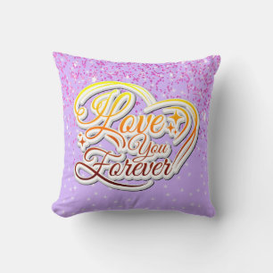 I Love You Forever Valentines Day Purple Glitter Cushion
