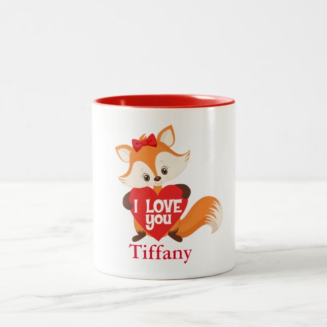 I love you fox with heart Two-Tone coffee mug (Center)