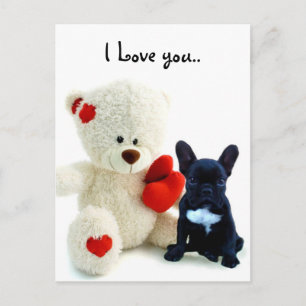 I Love You French Bulldog puppy postcard
