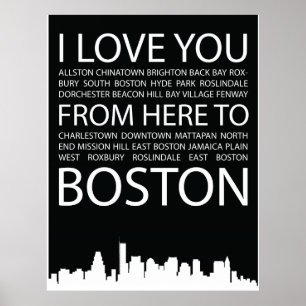 I Love You from here to Boston typography poster