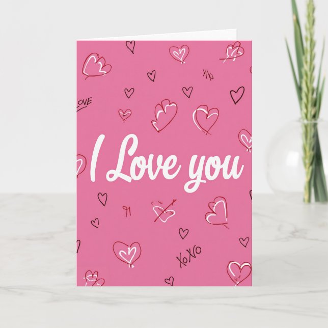 I Love You Fuchsia Pink Card (Front)