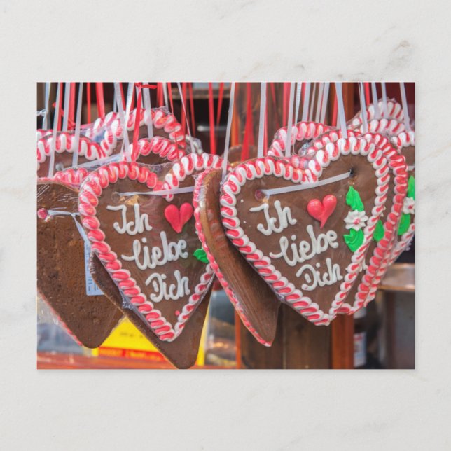 I Love You Gingerbread Hearts At The Holiday Postcard (Front)