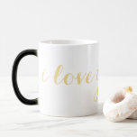 I Love You Girl Name Faux Gold Script Coffee Tea Magic Mug<br><div class="desc">Custom, personalised, beautiful, elegant faux gold script / typography "i love you girl" magical colour changing, tea coffee milk hot beverages mug. You may replace "girl" with the pet name / special name you call your girl. A cool mug for birthday, valentine's day, christmas, holidays, anniversary, wedding, or any regular...</div>