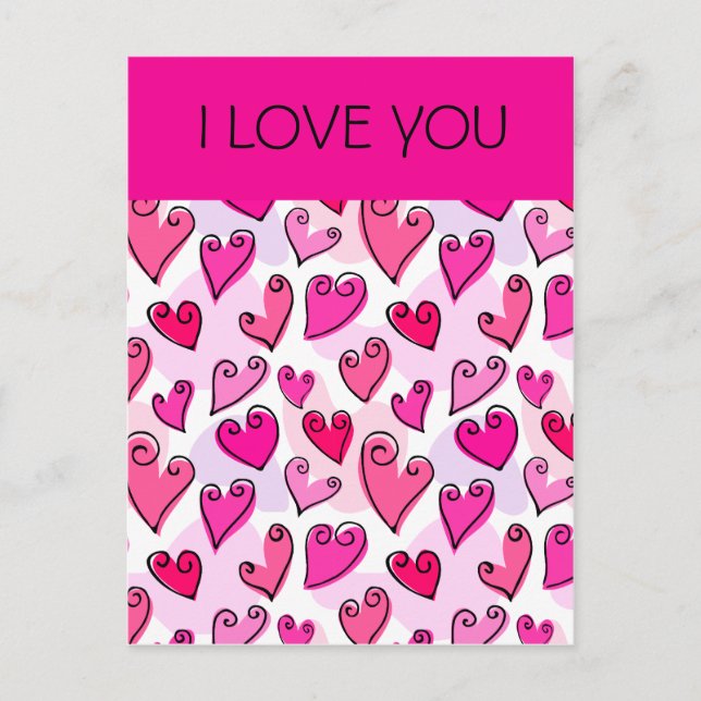 I Love You Girly Pink Hearts Romantic Valentine's  Holiday Postcard (Front)