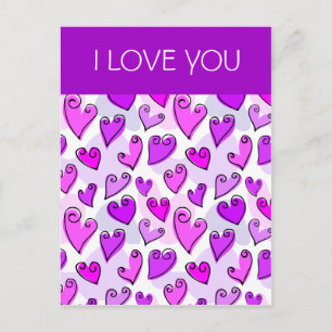 I Love You Girly Purple Heart Romantic Valentines Holiday Postcard