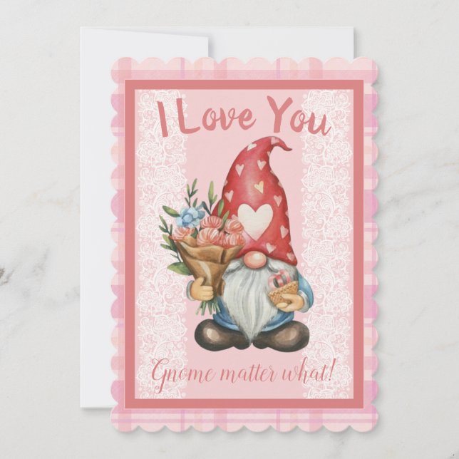 I Love You Gnome Valentines Day Flat Card (Front)