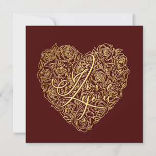 I Love You Gold Rose Heart Valentine Design Holiday Card