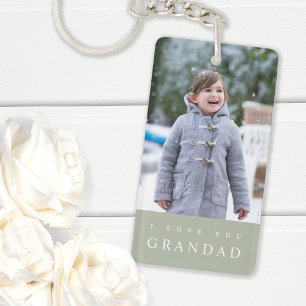 I Love You Grandad Modern Sage Green 2 Photo Key Ring