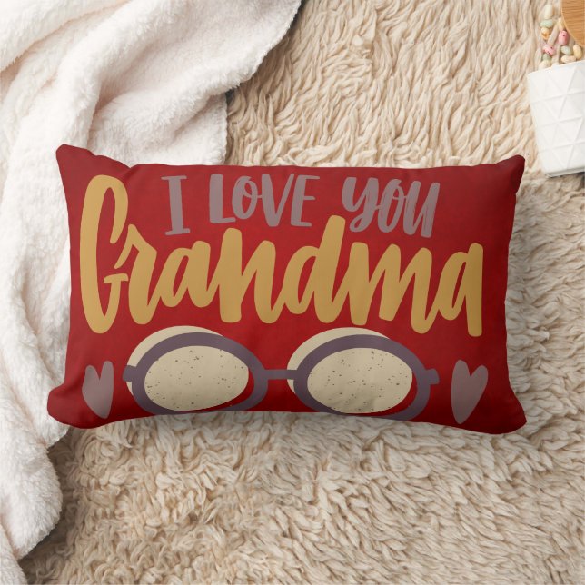 I Love You Grandma Calligraphy Script Red Lumbar Cushion (Blanket)