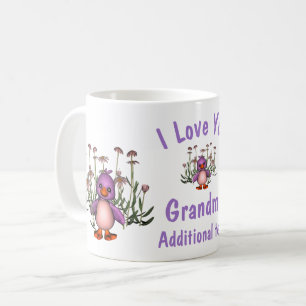 I Love You Grandma Cute Bird Flowers Personalised Coffee Mug