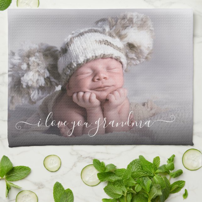 I Love You Grandma Photo Template Tea Towel (Folded)
