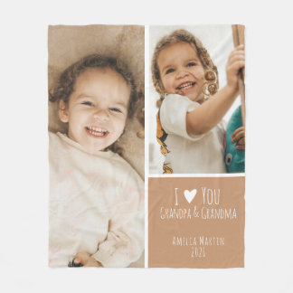 I Love You Grandpa and Grandma 2 Photo Modern Fleece Blanket