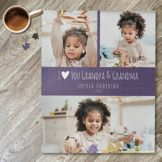 I Love You Grandpa and Grandma 3 Photo Minimal Jigsaw Puzzle