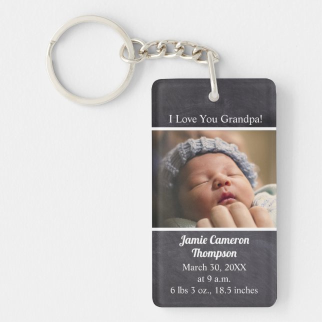 I Love you Grandpa Introducing baby photo birth Key Ring (Front)