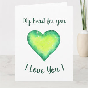 I Love You Green and Blue Heart Valentine's Day Card