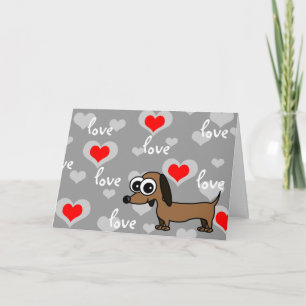 I Love You Greeting Card with Cartoon Dachshund