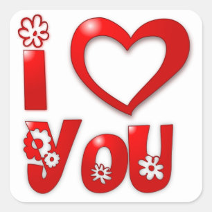 "I LOVE YOU" GROOVY FLOWERS SQUARE STICKER