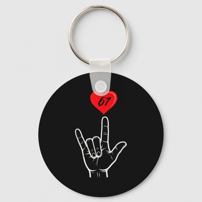 I Love You Hand Sign Asl Heart 67 Women Kids Men V Key Ring (Front)
