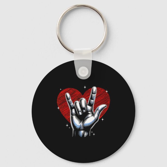 I Love You Hand Sign Asl Heart Women Kids Men Vale Key Ring (Front)