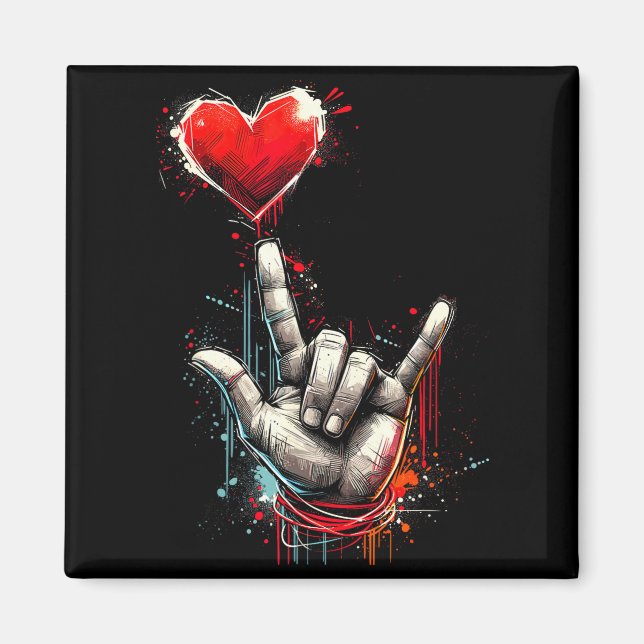 I Love You Hand Sign Asl Heart Women Kids Men Vale Magnet (Front)
