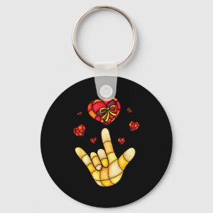 I Love You Hand Sign Language Asl - Hearts Valenti Key Ring