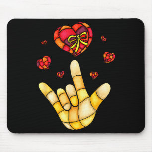 I Love You Hand Sign Language Asl - Hearts Valenti Mouse Pad