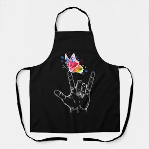 I Love You Hand Sign Language Butterfly Autism Apron