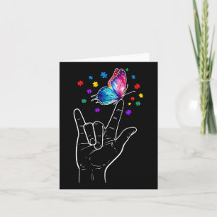 I Love You Hand Sign Language Butterfly Autism Awa Card