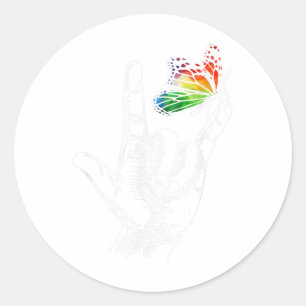 I Love You Hand Sign Language Butterfly Autism Awa Classic Round Sticker