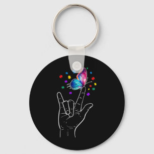 I Love You Hand Sign Language Butterfly Autism Awa Key Ring