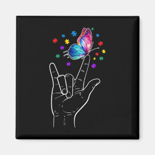 I Love You Hand Sign Language Butterfly Autism Awa Magnet