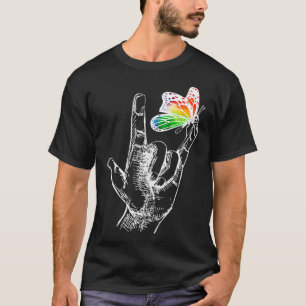 I Love You Hand Sign Language Butterfly Autism Awa T-Shirt