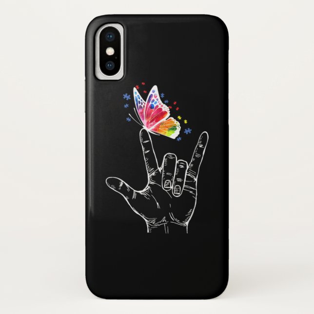 I Love You Hand Sign Language Butterfly Autism Case-Mate iPhone Case (Back)