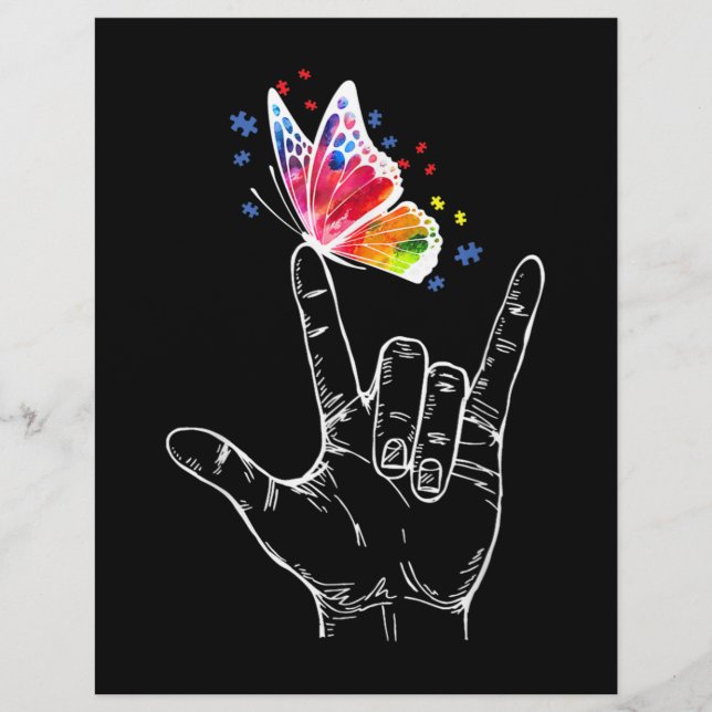 I Love You Hand Sign Language Butterfly Autism Custom Letterhead (Front)
