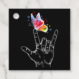I Love You Hand Sign Language Butterfly Autism Favour Tags