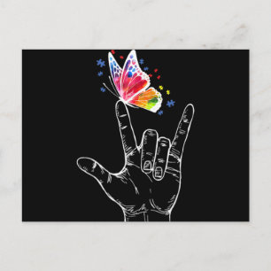 I Love You Hand Sign Language Butterfly Autism Holiday Postcard