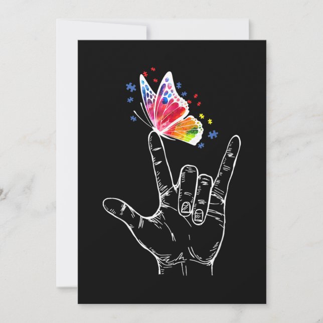 I Love You Hand Sign Language Butterfly Autism Invitation (Front)