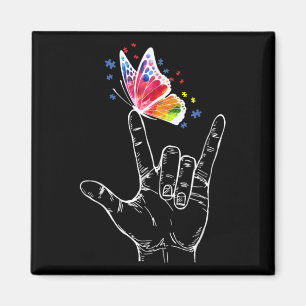 I Love You Hand Sign Language Butterfly Autism Magnet