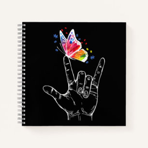 I Love You Hand Sign Language Butterfly Autism Notebook